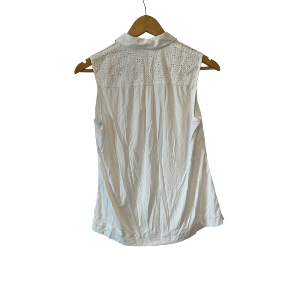 Jones New York Women’s Sleeveless Eyelet Button Down White Blouse Collared Top S - Picture 4 of 9